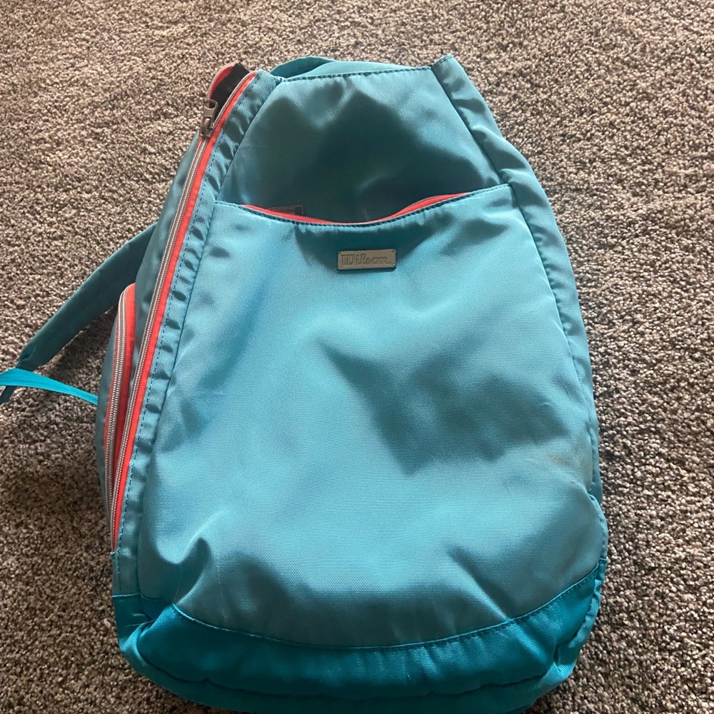 Wilson tennis bag blue orange, teal backpack
